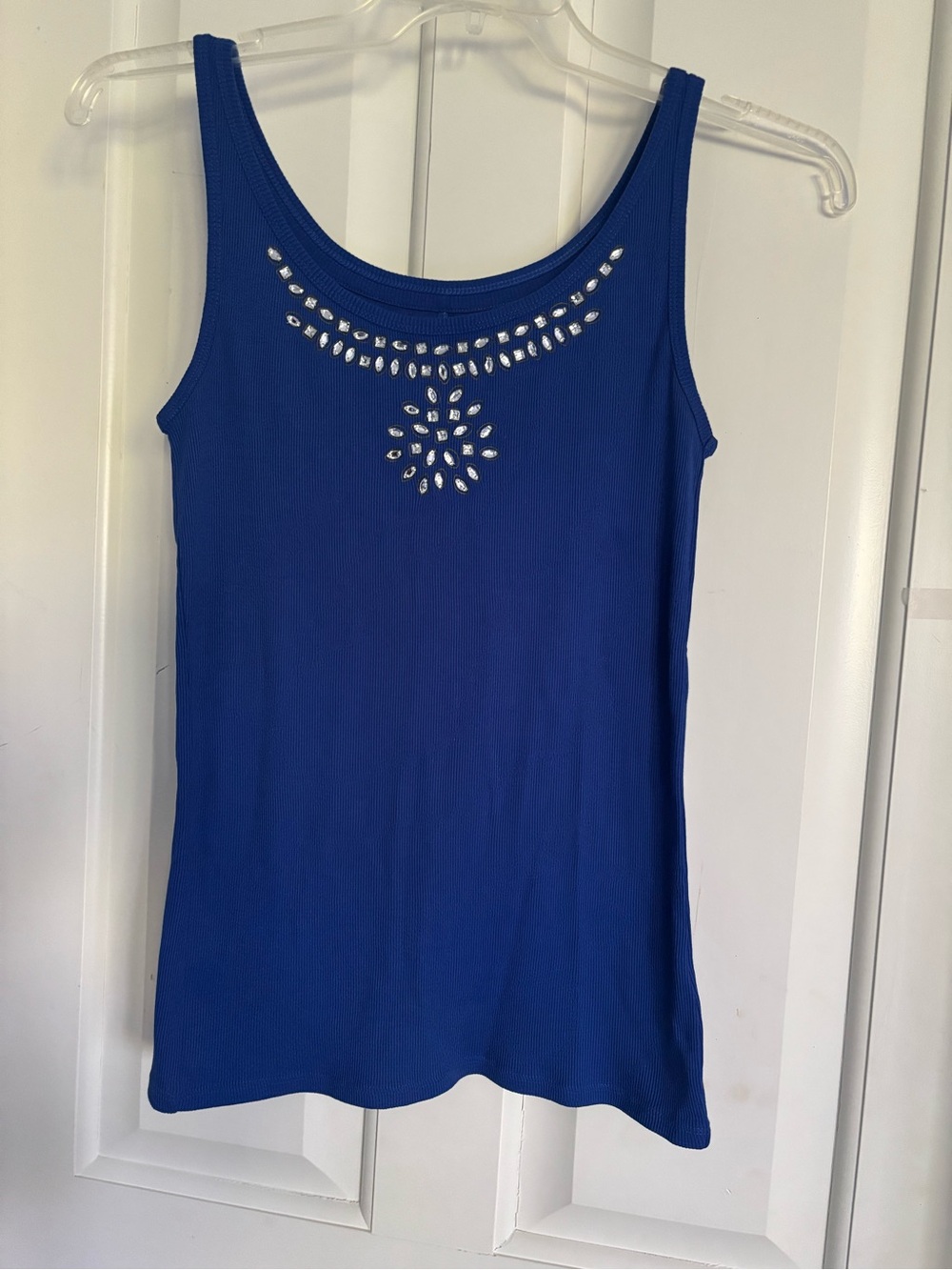 Blue Embellished Sleeveless Tank Top Medium